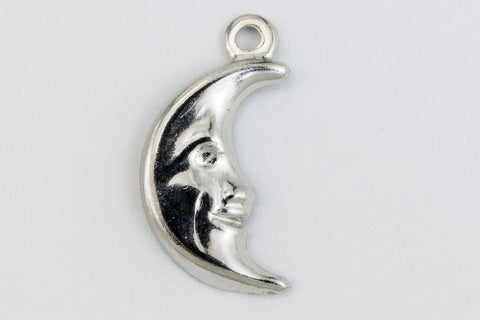 15mm Silver Right Facing Crescent Moon Face Charm (2 Pcs) #CHB193-General Bead