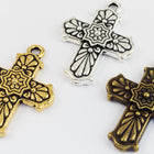 30mm Antique Gold Tierracast Talavera Cross Drop #CK595-General Bead