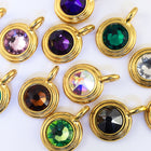 34ss Swarovski Peridot/Bright Gold TierraCast Stepped Bezel Charm (10 Pcs) #CK795-General Bead