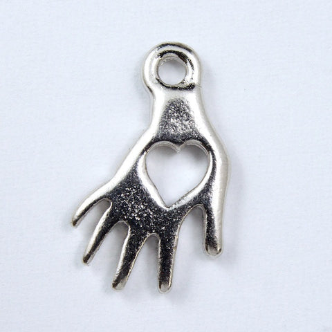 9mm x 15mm Rhodium Tierracast Pewter Open Heart Hand Charm #CK014-General Bead
