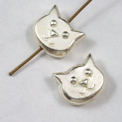 10mm Rhodium TierraCast Pewter Cat Face Bead #CKA098-General Bead