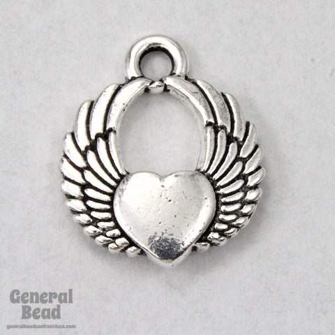 20mm Antique Silver Winged Heart Charm #CKA188-General Bead