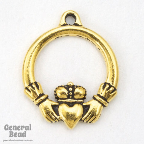20mm Antique Gold Tierracast Claddagh Charm #CKA189-General Bead
