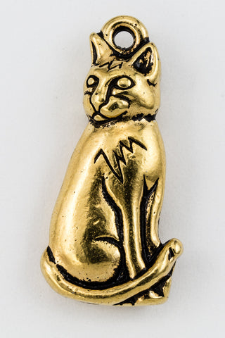 22mm Antique Gold Tierracast Pewter Sitting Cat Charm #CKA368-General Bead