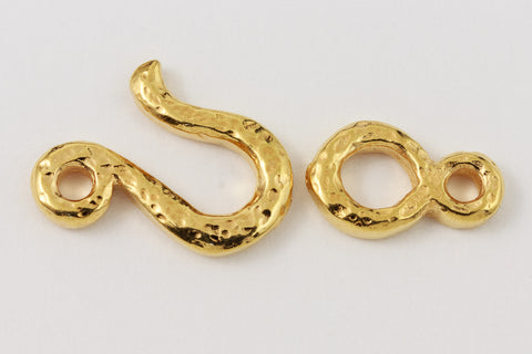 14mm Bright Gold Tierracast Pewter Hammered Hook & Eye Clasp (15 Sets) #CK519-General Bead