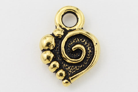13mm Antique Gold Tierracast Spiral Heart Drop #CK564-General Bead