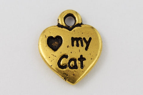 13mm Antique Gold Tierracast "Love My Cat" Drop #CK575-General Bead