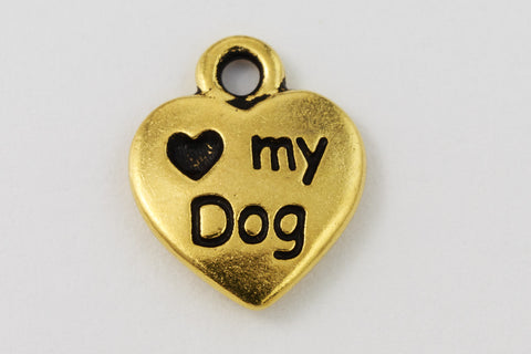 12mm Antique Gold Tierracast "Love My Dog" Drop #CK576-General Bead