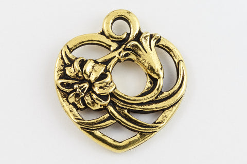 20mm Antique Gold Tierracast Floral Heart Charm #CK611-General Bead