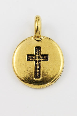 17mm Antique Gold Tierracast Cross Charm #CK623-General Bead