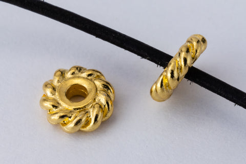 6mm Bright Gold Tierracast Pewter Twist Heishi Spacer (50 Pcs) #CK767-General Bead