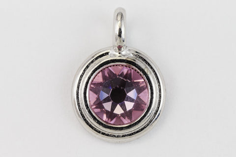 34ss Swarovski Light Amethyst/Rhodium TierraCast Stepped Bezel Charm (10 Pcs) #CK794-General Bead