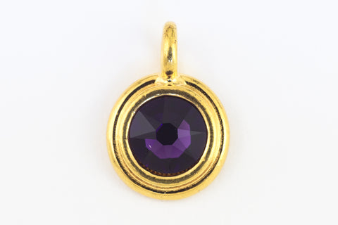 34ss Swarovski Purple Velvet/Bright Gold TierraCast Stepped Bezel Charm (10 Pcs) #CK795-General Bead