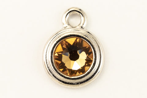 34ss Swarovski Light Colorado Topaz/Rhodium TierraCast Stepped Bezel Drop (10 Pcs) #CK796-General Bead