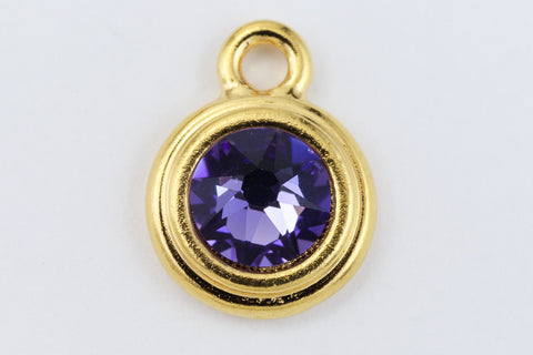 34ss Swarovski Tanzanite/Bright Gold TierraCast Stepped Bezel Drop (10 Pcs) #CK797-General Bead