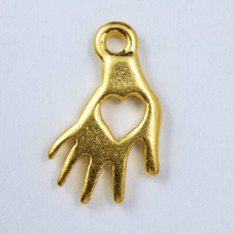 9mm x 15mm Gold Tierracast Pewter Open Heart Hand Charm #CK014-General Bead
