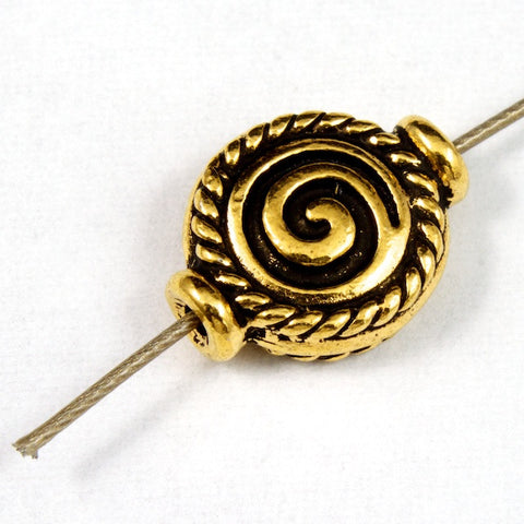 10mm Antique Gold Tierracast Pewter Spiral Bead-General Bead