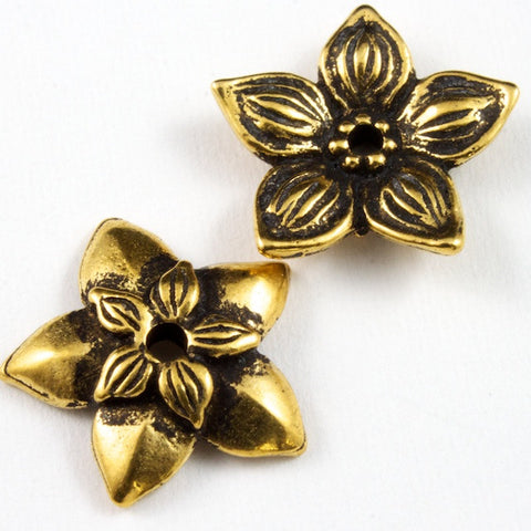 11mm Antique Gold Tierracast Star Jasmine Bead Cap (2 Pcs) #CKB143-General Bead