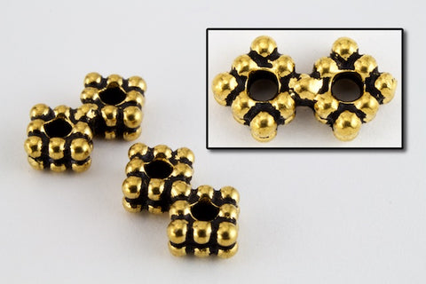 5mm x 14.5mm Antique Gold Tierracast 2 Hole Beaded Square Spacer #CKB157-General Bead