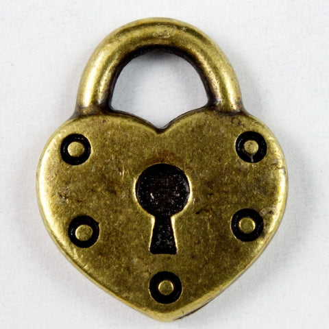 14mm x 16mm Antique Brass Tierracast Heart Padlock-General Bead