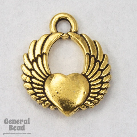 20mm Antique Gold Winged Heart Charm-General Bead