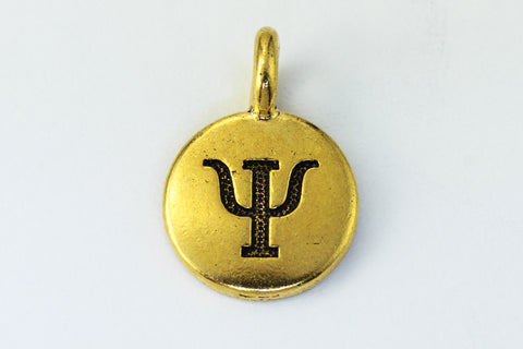 17mm Antique Gold Tierracast Pewter Psi Charm #CKB248-General Bead