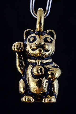 17mm Antique Gold Tierracast Pewter Beckoning Cat Charm #CKB329-General Bead