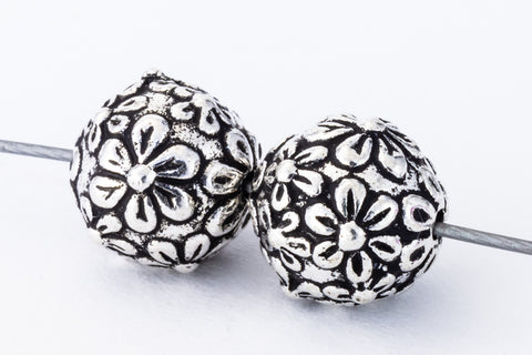 8mm Antique Silver TierraCast Pewter Floral Round Bead (20 Pcs) #CK651-General Bead