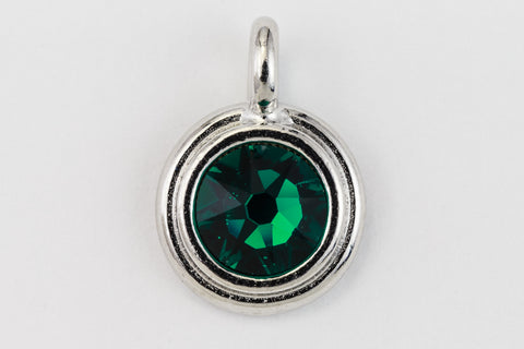 34ss Swarovski Emerald/Rhodium TierraCast Stepped Bezel Charm (10 Pcs) #CK794-General Bead