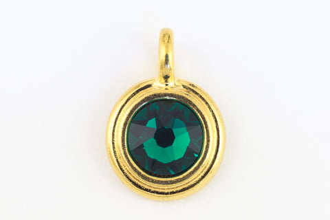 34ss Swarovski Emerald/Bright Gold TierraCast Stepped Bezel Charm (10 Pcs) #CK795-General Bead