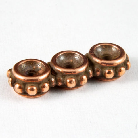 6mm x 16mm Antique Copper TierraCast Beaded Three Hole Heishi Spacer Bar #CK124