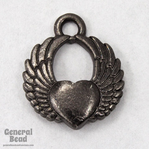 20mm Black Winged Heart Charm-General Bead