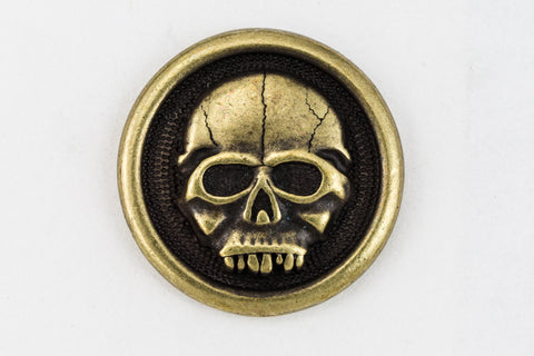 17mm Antique Brass Tierracast Scary Skull Button #CKD307-General Bead