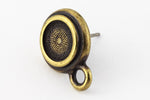 34ss Capri Blue/Antique Brass Tierracast Bezel Ear Post with Loop #CKD316-General Bead
