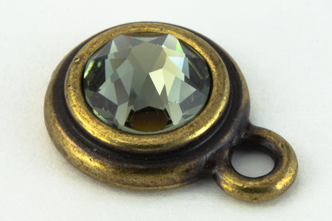 34ss Black Diamond/Antique Brass Tierracast Bezel Ear Post with Loop #CKD316-General Bead
