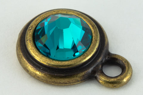 34ss Blue Zircon/Antique Brass Tierracast Bezel Ear Post with Loop #CKD316-General Bead