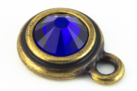 34ss Cobalt/Antique Brass Tierracast Bezel Ear Post with Loop #CKD316-General Bead