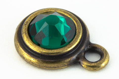 34ss Emerald/Antique Brass Tierracast Bezel Ear Post with Loop #CKD316-General Bead