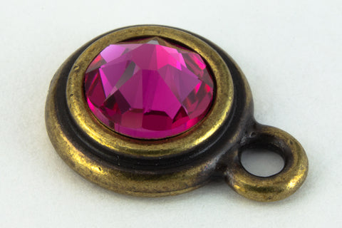 34ss Fuchsia/Antique Brass Tierracast Bezel Ear Post with Loop #CKD316-General Bead