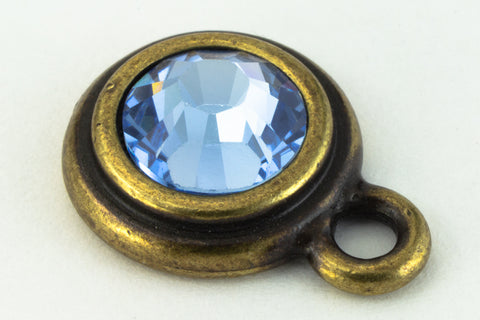 34ss Light Sapphire/Antique Brass Tierracast Bezel Ear Post with Loop #CKD316-General Bead
