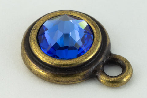 34ss Sapphire/Antique Brass Tierracast Bezel Ear Post with Loop #CKD316-General Bead