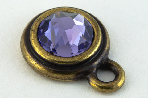 34ss Tanzanite/Antique Brass Tierracast Bezel Ear Post with Loop #CKD316-General Bead