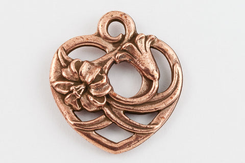 20mm Antique Copper Tierracast Floral Heart Charm #CK611-General Bead