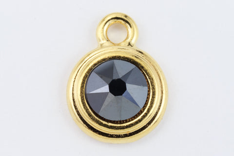 34ss Swarovski Jet Hematite/Bright Gold TierraCast Stepped Bezel Drop (10 Pcs) #CK797-General Bead