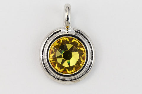 34ss Swarovski Light Topaz/Rhodium TierraCast Stepped Bezel Charm (10 Pcs) #CK794-General Bead