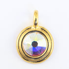 34ss Swarovski Crystal AB/Bright Gold TierraCast Stepped Bezel Charm (10 Pcs) #CK795-General Bead