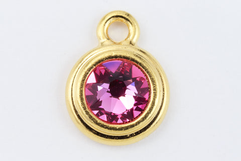 34ss Swarovski Rose/Bright Gold TierraCast Stepped Bezel Drop (10 Pcs) #CK797-General Bead