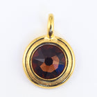 34ss Swarovski Smoked Topaz/Bright Gold TierraCast Stepped Bezel Charm (10 Pcs) #CK795-General Bead