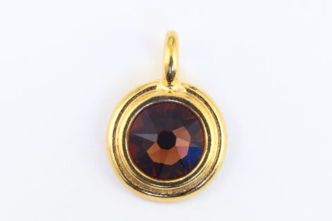 34ss Swarovski Smoked Topaz/Bright Gold TierraCast Stepped Bezel Charm (10 Pcs) #CK795-General Bead