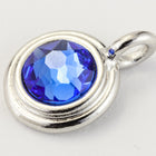 34ss Swarovski Sapphire/Rhodium TierraCast Stepped Bezel Charm (10 Pcs) #CK794-General Bead
